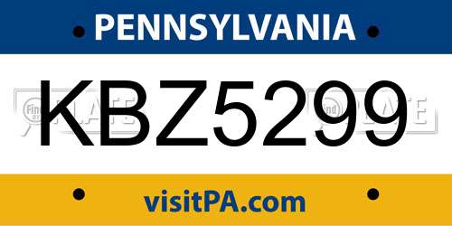 KBZ5299 Pennsylvania License Plate