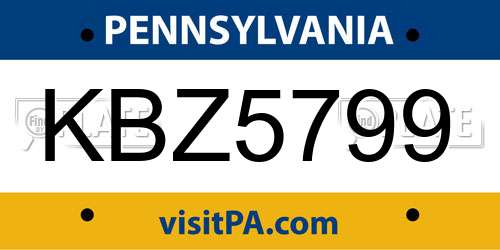 KBZ5799 Pennsylvania License Plate
