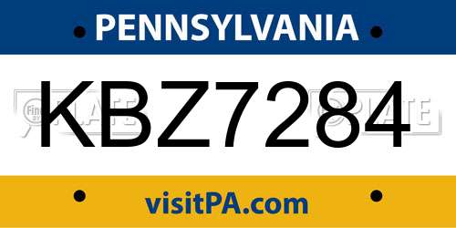 KBZ7284 Pennsylvania License Plate