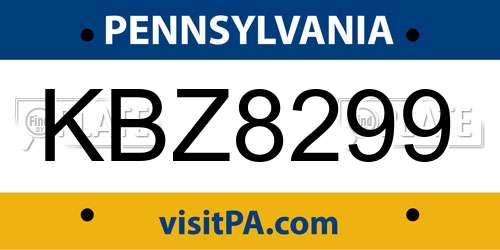 KBZ8299 Pennsylvania License Plate