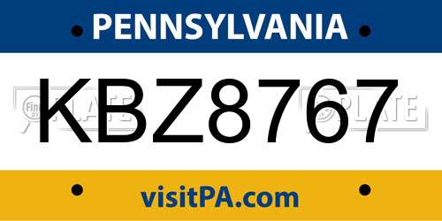 KBZ8767 Pennsylvania License Plate