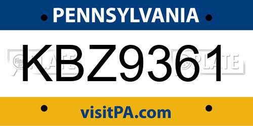 KBZ9361 Pennsylvania License Plate