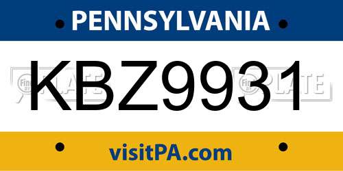 KBZ9931 Pennsylvania License Plate