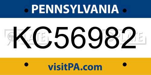 KC56982 Pennsylvania License Plate