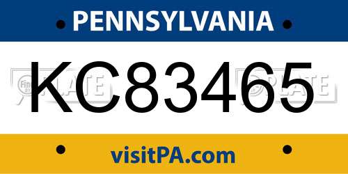 KC83465 Pennsylvania License Plate