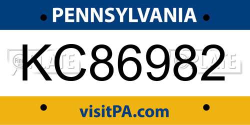 KC86982 Pennsylvania License Plate