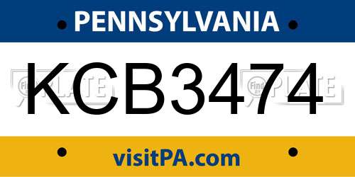 KCB3474 Pennsylvania License Plate