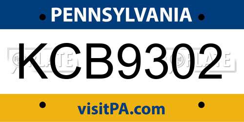 KCB9302 Pennsylvania License Plate