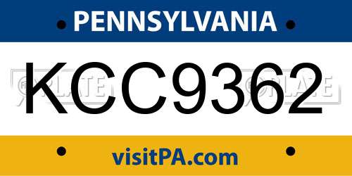 KCC9362 Pennsylvania License Plate