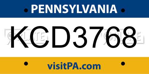KCD3768 Pennsylvania License Plate