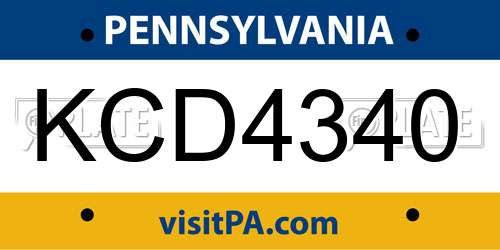 KCD4340 Pennsylvania License Plate