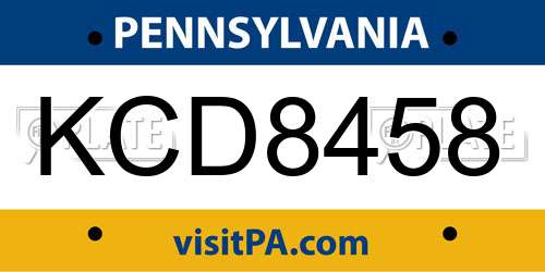 KCD8458 Pennsylvania License Plate