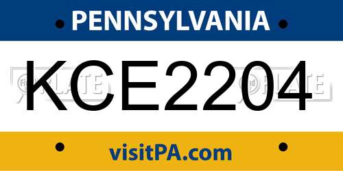 KCE2204 Pennsylvania License Plate