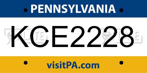 KCE2228 Pennsylvania License Plate