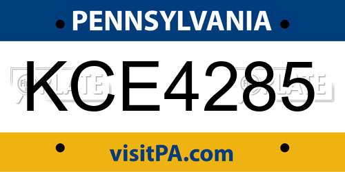 KCE4285 Pennsylvania License Plate
