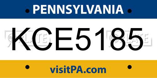 KCE5185 Pennsylvania License Plate