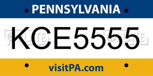 KCE5555 Pennsylvania License Plate