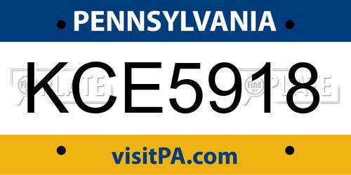 KCE5918 Pennsylvania License Plate