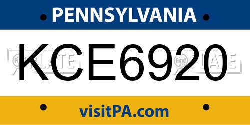 KCE6920 Pennsylvania License Plate