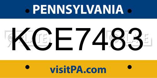 KCE7483 Pennsylvania License Plate