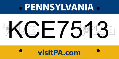 KCE7513 Pennsylvania License Plate