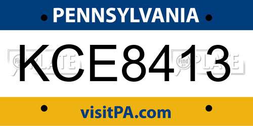 KCE8413 Pennsylvania License Plate
