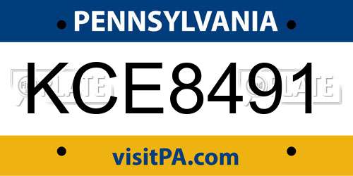 KCE8491 Pennsylvania License Plate