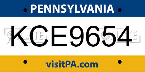 KCE9654 Pennsylvania License Plate