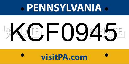 KCF0945 Pennsylvania License Plate