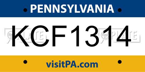 KCF1314 Pennsylvania License Plate