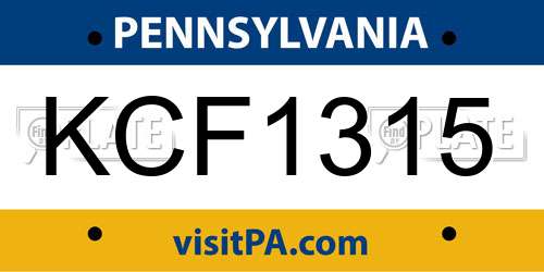 KCF1315 Pennsylvania License Plate