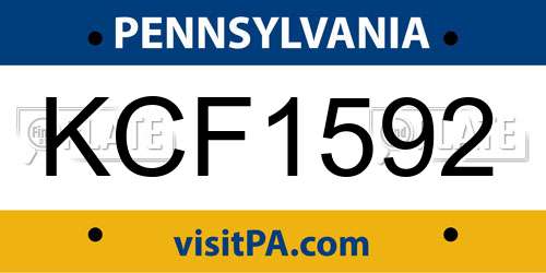 KCF1592 Pennsylvania License Plate