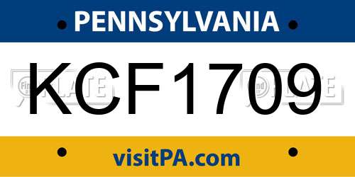 KCF1709 Pennsylvania License Plate