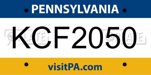 KCF2050 Pennsylvania License Plate