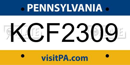 KCF2309 Pennsylvania License Plate