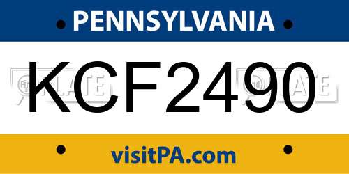 KCF2490 Pennsylvania License Plate
