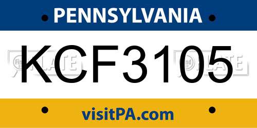 KCF3105 Pennsylvania License Plate