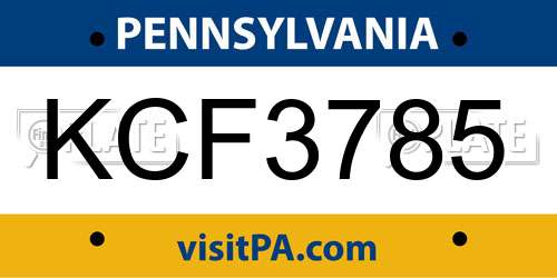 KCF3785 Pennsylvania License Plate