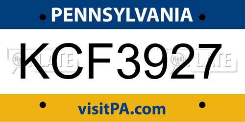 KCF3927 Pennsylvania License Plate