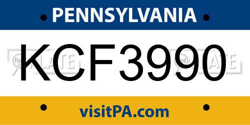 KCF3990 Pennsylvania License Plate