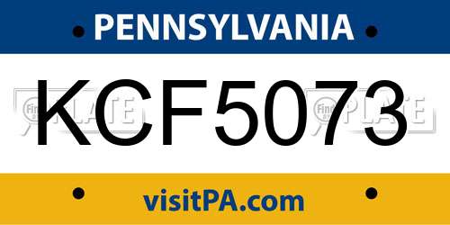 KCF5073 Pennsylvania License Plate