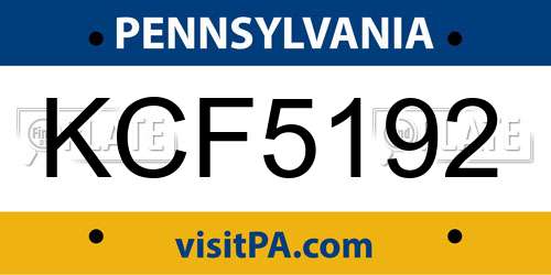 KCF5192 Pennsylvania License Plate