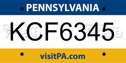 KCF6345 Pennsylvania License Plate