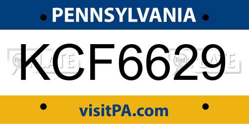 KCF6629 Pennsylvania License Plate