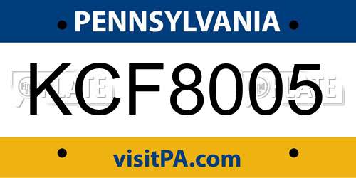 KCF8005 Pennsylvania License Plate