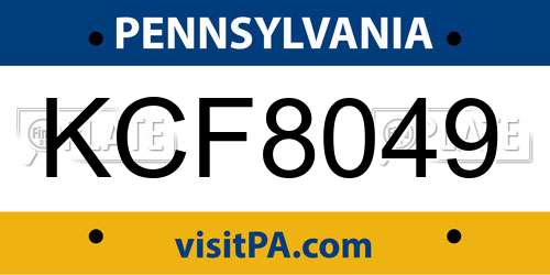 KCF8049 Pennsylvania License Plate
