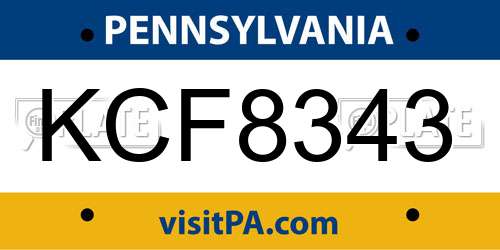 KCF8343 Pennsylvania License Plate
