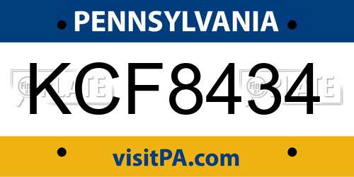 KCF8434 Pennsylvania License Plate