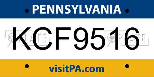 KCF9516 Pennsylvania License Plate