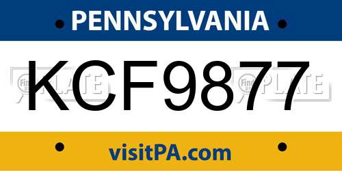 KCF9877 Pennsylvania License Plate